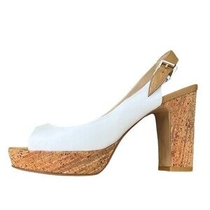 Carlo Pazolini Peep Toe Cork Platform Leather Sandals in White 38 NWOB